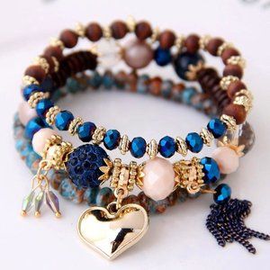 NEW Vintage Boho Stackable Bead Bracelets - Dark Blue